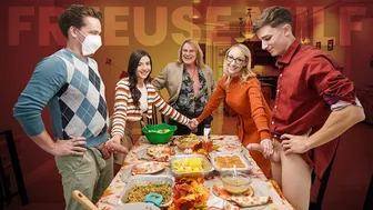 Thanksgiving Family Gathering Turns Into a Wild Fuckfest with Big Tits and Cumshots