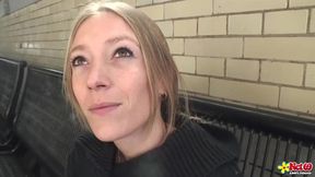 Public Lust - Petite blonde slut grinds on and sucks