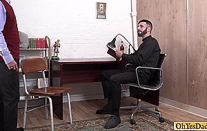 Priest spanks boys ass and plugs a dildo inside his ass