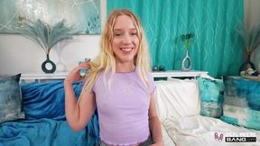 Kallie Taylor's first public casting: blonde teen gets rough doggystyle and sloppy blowjob