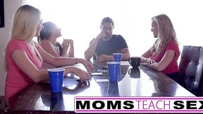 Hot MILF and Teen Friends Share Neighbor's Dick in Orgy