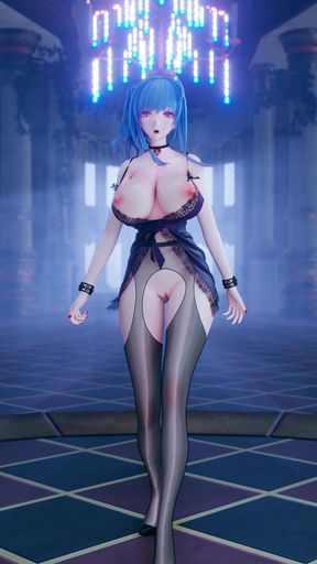 [mmd] T-ara - Number Azur Lane; Lace; Lingerie; Crotchless Black Stockings