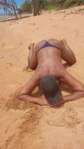 Ladysmith Doing a Striptease on the Beach Showing off Her Tanned Ass with Sexy Mark
