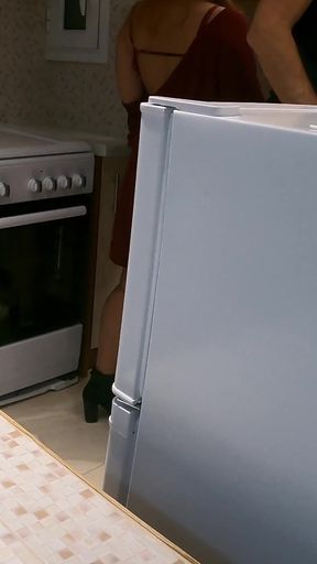 Stepmom in Kitchen Said No Sex! - Allows Stepson Only Jerking off & Cumshot on Her Fat Ass