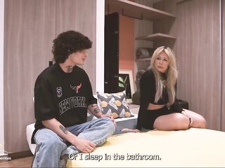 A stepmother ends up being screwed by her stepson whilst sharing a hotel daybed - Monique Fuentes