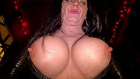 dominant vampire gooning joi. big tits, black leather, smoking and sparkling claws