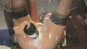 Nasty skinny prostitute asked me to fill her cunt with champagne