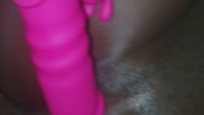 Thrusting my big black dick into her wet pussy while rubbing a vibrator on her clit