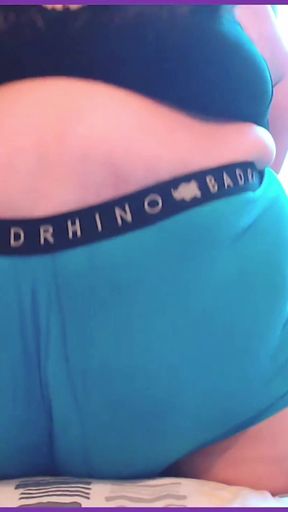 SSBBW belly twerk jiggles in shorts