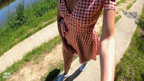 Horny Blonde with Plug in the Ass Gets It on the Canal!!