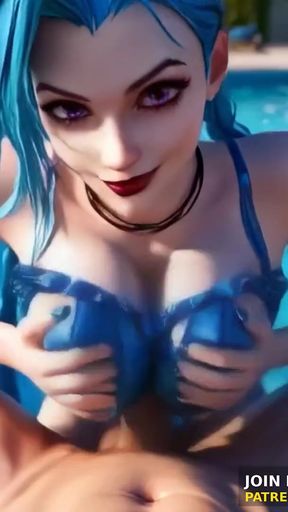 Captivating moment from &quot;3D Animation : League of Legends - Jinx Titjob Cum On Face Uncensored Hentai&quot;