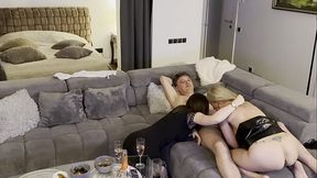 Married wife watches and jacks off as hubby fucks blonde MILF