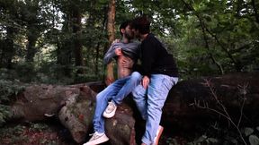 Public jerking and sucking outdoors