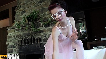 Tattooed babysitter gives a nice handjob to her boss while smoking