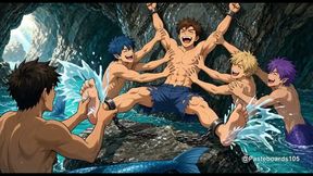 The Mermen's Grotto - Chained To The Sea Rock, Webbed Hands On His Armpits And Soles (2D Anime)