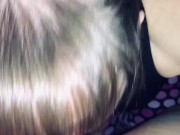 Friends mom sucking my cock and making happy noises when I cum in her mouth. Showing cum and swallow