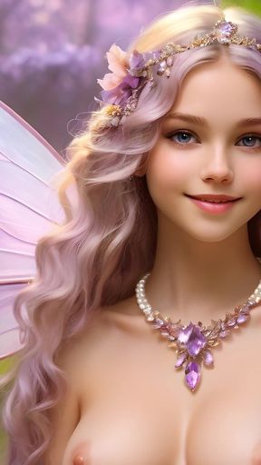 Beautiful Big Breasted Nude Elf Girl with Gentle Lilac Petals