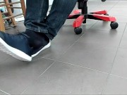 Male Shoeplay with beach ball in Under Armor, Vans Slip Ons, Black Socks