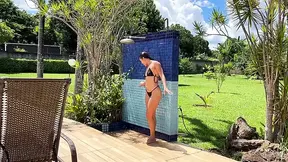 Amateur MILF gets sprayed with water and fucked in the woods
