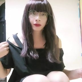 Shemale Ting Xuan Wears Sexy High Heels and Fucks Herself with Various Dildos