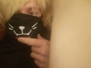 Femboy milks his big cock in his own mouth and swallows