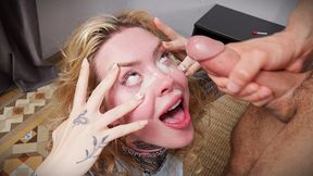 Crazy white girl wants my cum in her eyes