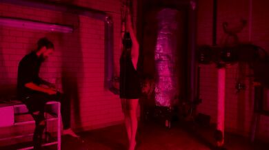 Slut beeing dressed up mid session for a break and a cigarette