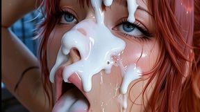 Chained Woman Receives Massive Facial - One Man Cums Hard on Her Face