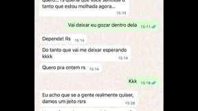 Casada novata me mandando mensagem ap&oacute_s sua primeira experi&ecirc_ncia com comedor, realizando o fetiche do corno