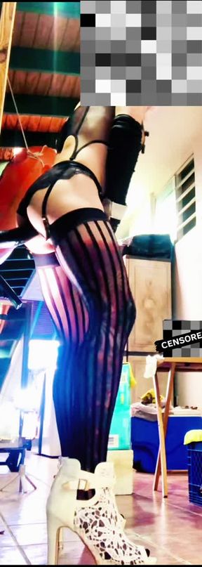 cute femboy lingerie lace anal riding dildo