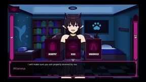 hentai game, succubus masturbates you with her big tits.