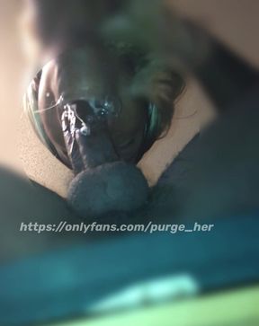 Cumshot in Her Throat Under the Table