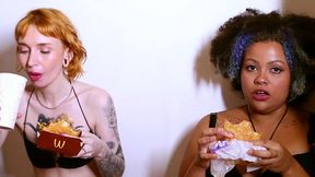 eating hamburguer and burping