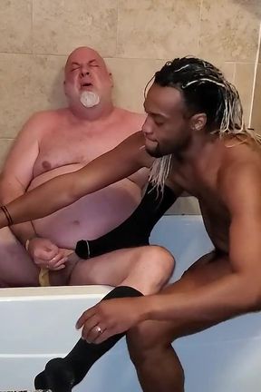 Kennie Jai Pisses and Cums on Bear, Lots of Cum!