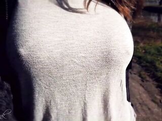 Bouncing Tits in Shirt Whilst Walking (Braless)