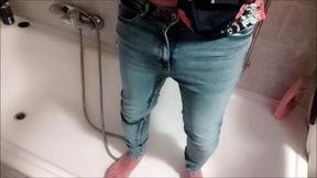 Crossdresser Peeing in Jeans and Showering