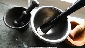 Turned on EXPERIENCED LADY plays with homemade mortar and pestle
