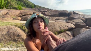 RISKY PUBLIC BLOWJOB! Petite Latina’s Natural Tits Get Soaked in Cum