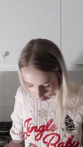 Hot Petite Sexy Girl in the Kitchen Masturbates on Christmas Day for Good Luck and Satisfaction