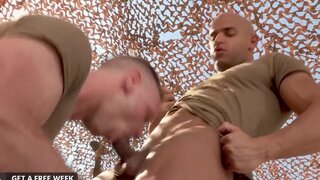 Soldiers are having sex in the desert in this one