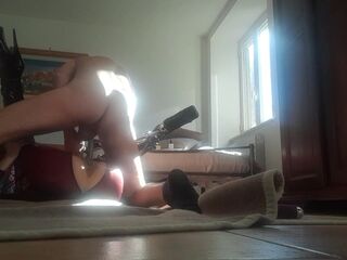 Wearing a leather red catsuit and ebony boots over the knee i roughly drilled her throat and snatch