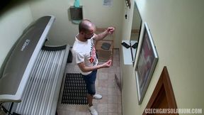 Czech Gay Solarium 15 Buff Bald Stud Caught Fully Exposed