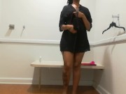 Horny sexy ebony masturbating in public changing room inside of mall. Onlyfans/destiny8336