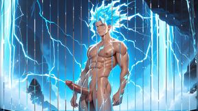 Lightning Elemental Solo Boy Jerking Erect Dick with Electric Glow