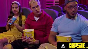 Public Bi Threesome at Theatre with Petite Spencer & Interracial Guys