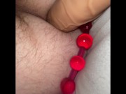 Bed time anal bead session under the covers