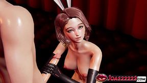Private Room with Sexy Anime Girl in Rabbit Costume 3D Hentai - Frenulum Licking for Big Dick &mdash;  Intense Sitting Handjob Strocking &mdash;  Glory Hole Swallowing Ending with Cum in Mouth Rule34