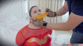 Lacey - Frogtied and Tape Gagged as Wonder Woman by Stepbrother Part 3 4K ( Kinesio Tape Gag , Gag Talking , BBW Bondage )