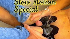 He suddenly starts pissing everywhere while she gives him a sexy sockjob with her cute black ballerina socks (silent slow motion special)