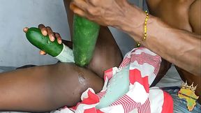 Little teen slut gets two huge cucumbers stuffed in her pussy hole